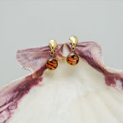 Petite Shell Earrings in a pink clam shell on a white background.