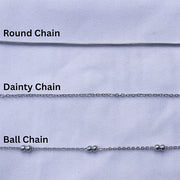 Chain options showing round, dainty, and ball on a white background.