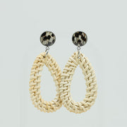 Boho Rattan Teardrop Earrings on a white background.