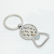 Silver Bottle Opener Keychain ring on a white background.