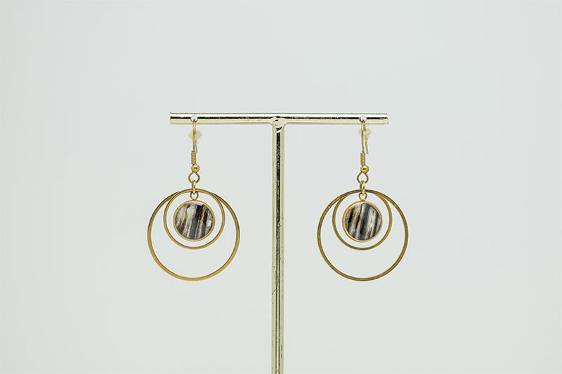 Gold Double Loop Earrings on a white background.