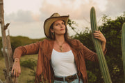 Western-inspired lionfish necklace styled with cowboy aesthetic