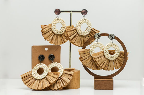Boho Rattan Statement Earrrings - Image 2
